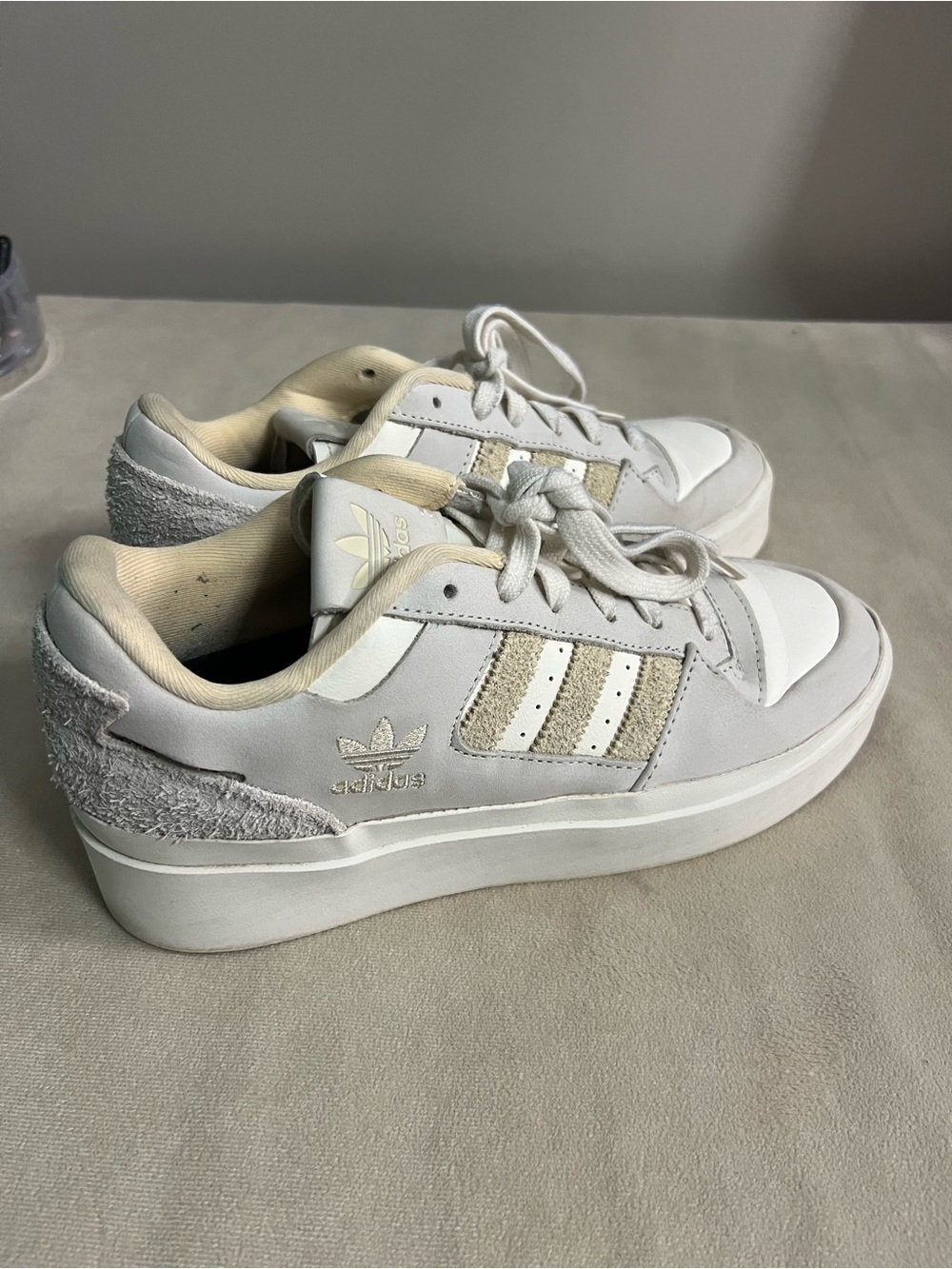 adidas Forum Bold Platform Sneakers Gray White Suede Retro Chunky Shoes 8.5